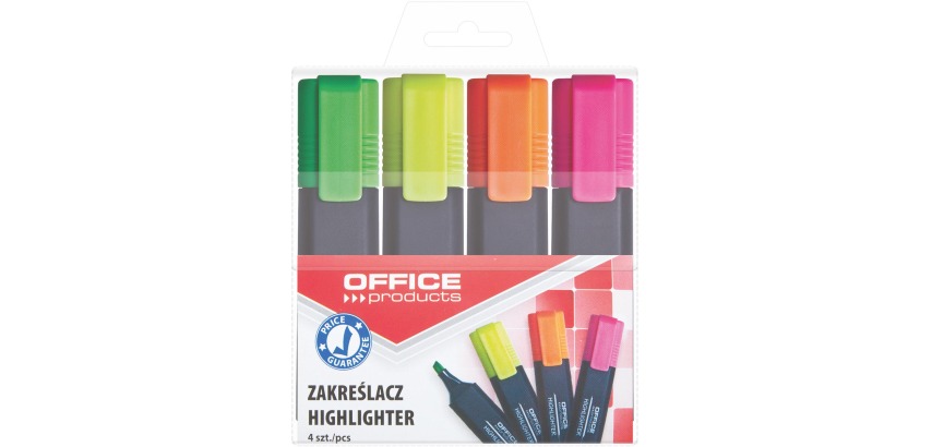 OFFICE products surligneur, 1-5 mm, couleurs assorties, étui de 4 pièces