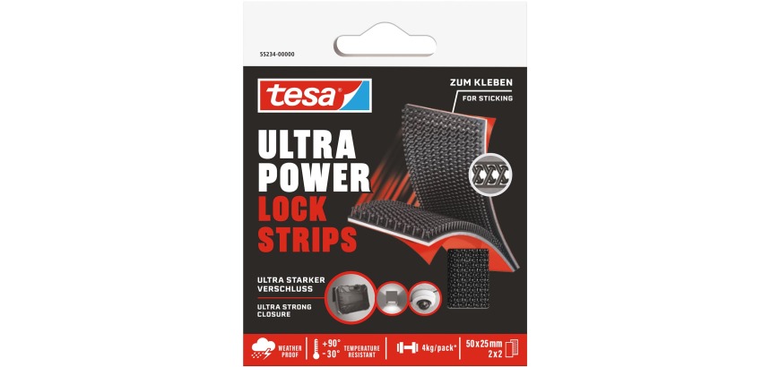 Klittenband tesa Ultra Power Lock Strips 50x25mm 2 strips zwart
