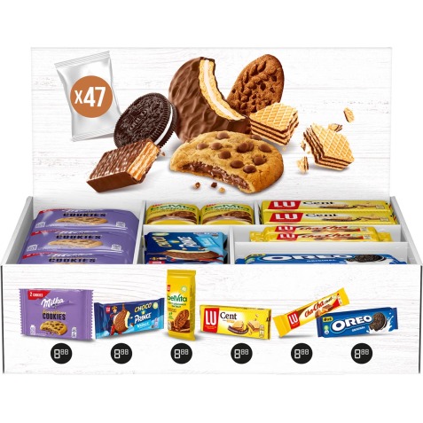 Assortiment koeken van Milka, Oreo en Lu, doos van 47 stuks, mix