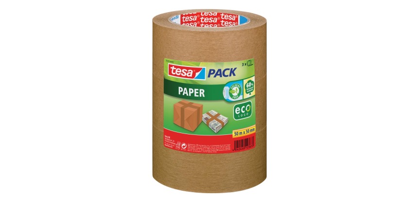 Tesa Eco Tape, Kraft Paper, 50 mm x 50 m, Brown, Pack of 3 Pieces