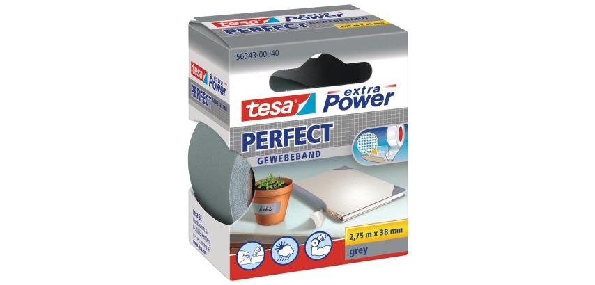 Tesa Extra Power Perfect, ft 38 mm x 2.75 m, gray