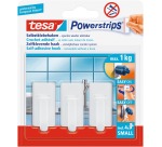 Tesa zelfklevende haken Powerstrips, draagkracht 1 kg, wit, blister van 4 strips en 3 haken