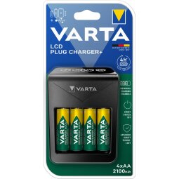 Varta batterijlader LCD Plug Charger+, inclusief 4 x AA batterij, op blister