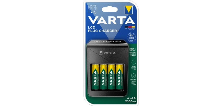 Varta LCD Plug Charger+, 4 x AA-Batterien enthalten, in Blisterverpackung