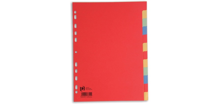 OXFORD Register, A4-Format, aus Karton, unbedruckt, 11 Löcher, sortierte Farben, 12 Registerkarten