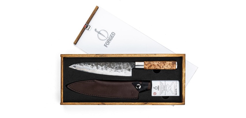 Forged VG10 Chef Knife, 20.5 cm blade, with leather protective sheath