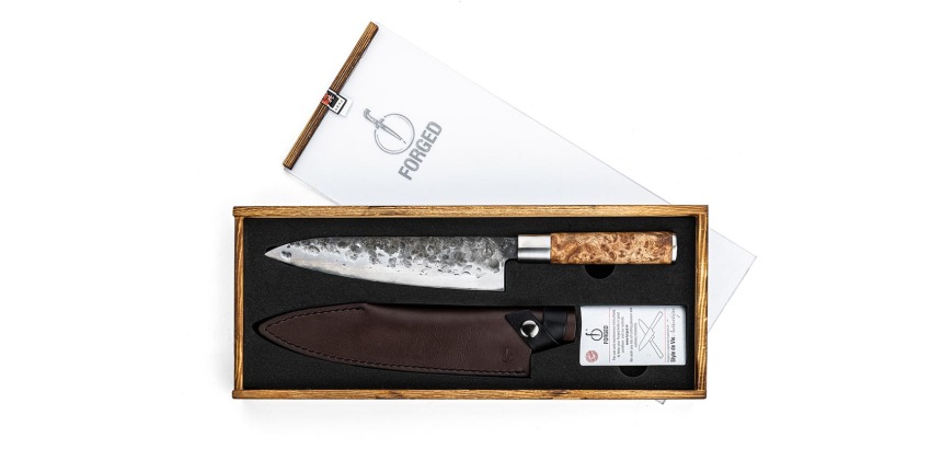 Forged VG10 Chef Knife, 20.5 cm blade, with leather protective sheath