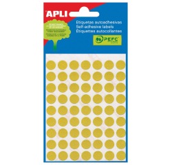 Apli ronde etiketten in etui diameter 10 mm, geel, 315 stuks, 63 per blad (2051)