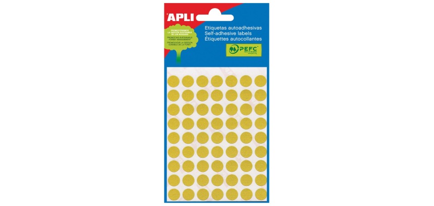 Apli runde Aufkleber im Beutel Durchmesser 10 mm, gelb, 315 Stück, 63 pro Blatt (2051)