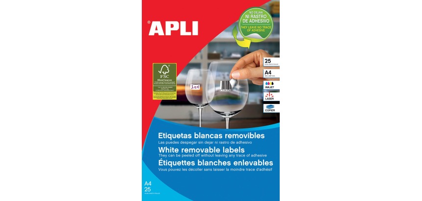 Apli White Repositionable Labels ft 35.6 x 16.9 mm (w x h), 2,000 pieces, 80 per sheet (10199)
