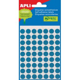 Apli ronde etiketten in etui diameter 10 mm, blauw, 315 stuks, 63 per blad (2052)