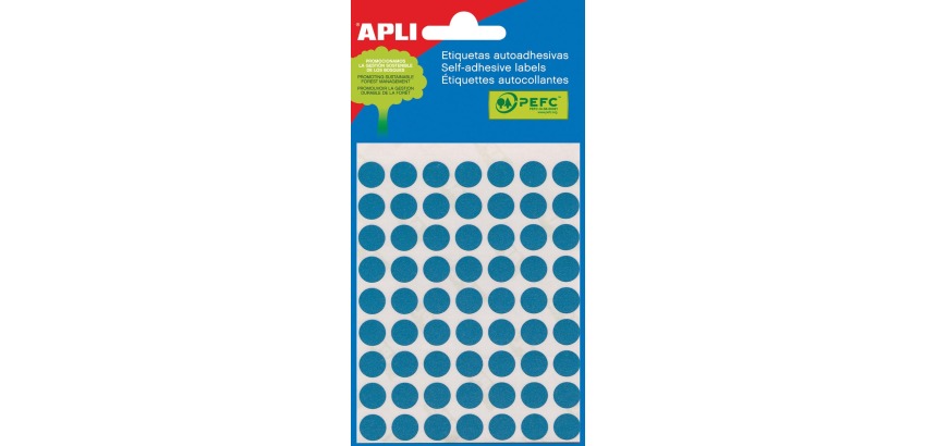 Apli étiquettes rondes en pochette diamètre 10 mm, bleu, 315 pièces, 63 par feuille (2052)