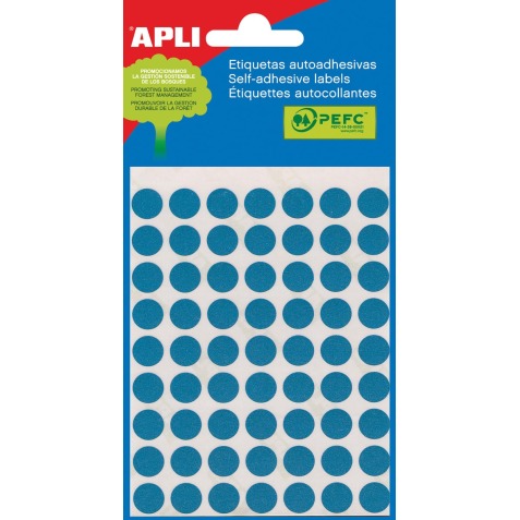 Apli étiquettes rondes en pochette diamètre 10 mm, bleu, 315 pièces, 63 par feuille (2052)