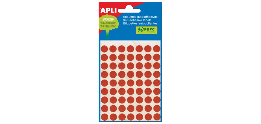 Apli runde Etiketten im Beutel Durchmesser 10 mm, rot, 315 Stück, 63 pro Blatt (2053)