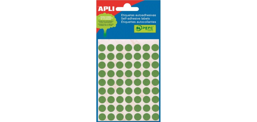 Apli étiquettes rondes en pochette diamètre 10 mm, vert, 315 pièces, 63 par feuille (2054)