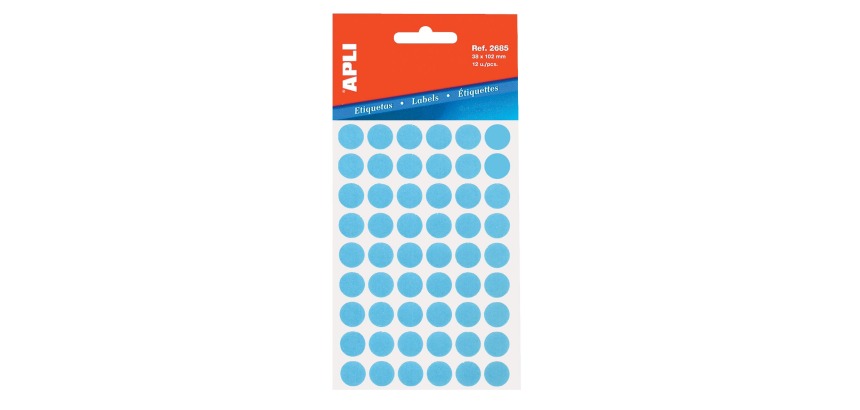 Apli round labels in a pouch, 13 mm diameter, blue, 175 pieces, 35 per sheet (2056)
