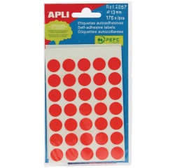 Apli ronde etiketten in etui diameter 13 mm, rood, 175 stuks, 35 per blad (2057)