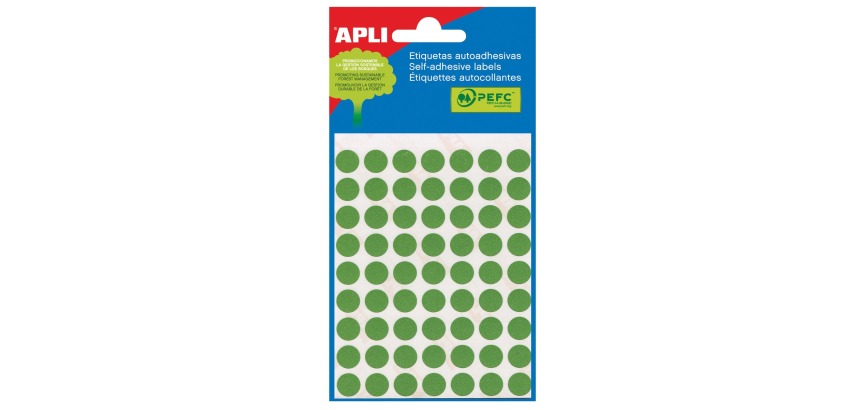 Apli round labels in pack diameter 13 mm, green, 175 pieces, 35 per sheet (2058)