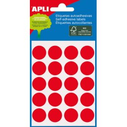 Apli ronde etiketten in etui diameter 19 mm, rood, 100 stuks, 20 per blad (2065)