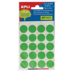 Apli round labels in a pouch, 19 mm diameter, green, 100 pieces, 20 per sheet (2066)