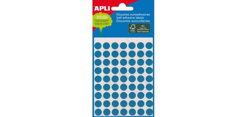 Apli round labels in a pack, diameter 8 mm, blue, 288 pieces, 96 per sheet (2045)