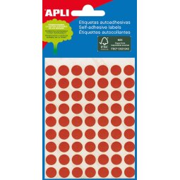 Apli ronde etiketten in etui diameter 8 mm, rood, 288 stuks, 96 per blad (2046)