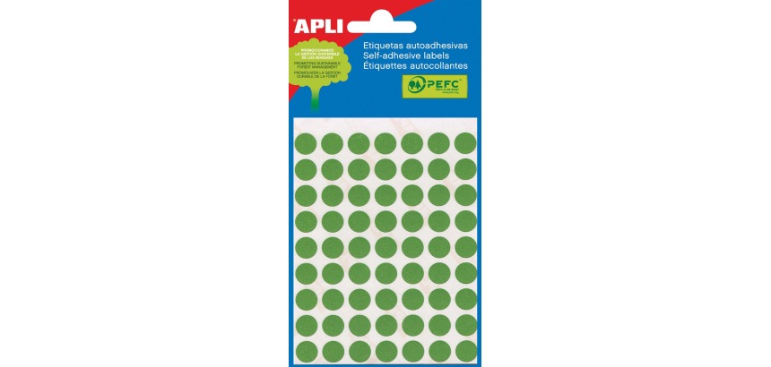 Apli étiquettes rondes en pochette diamètre 8 mm, vert, 288 pièces, 96 par feuille (2047)