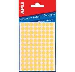 Apli round labels in a pack, 8 mm diameter, fluorescent yellow, 288 pieces, 96 per sheet (2079)