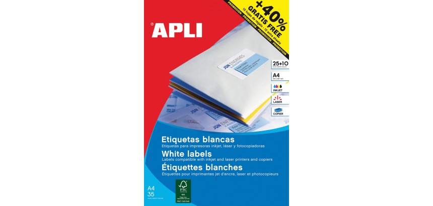 Apli white labels ft 70 x 37 mm (w x h), straight corners, 600 pieces, 24 per sheet (1212)