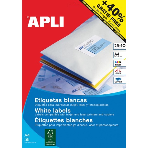 Apli étiquettes blanches ft 70 x 37 mm (l x h), coins droits, 600 pièces, 24 par feuille (1212)