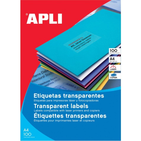 Apli Etiquettes transparentes ft 70 x 37 mm (l x h), 480 pièces, 24 par feuille, boîte de 20 feuilles