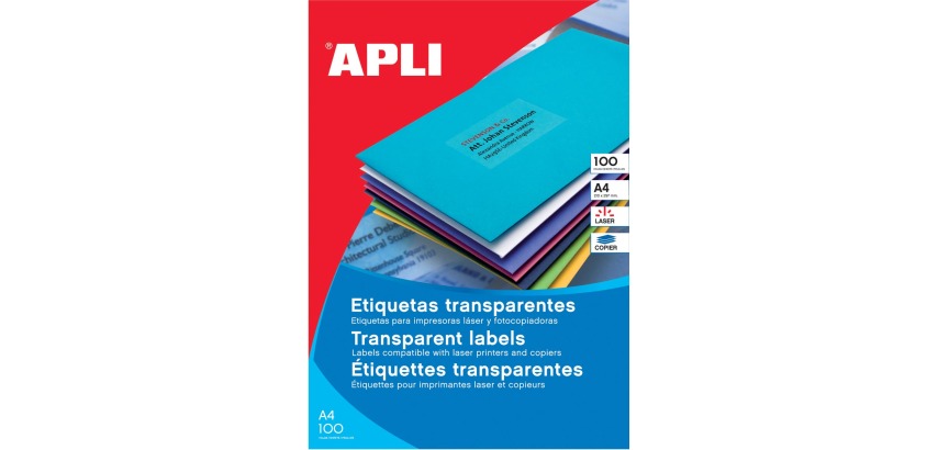 Apli étiquettes transparentes ft 210 x 297 mm (l x h), 20 pièces, 1 par feuille, boîte de 20 feuilles
