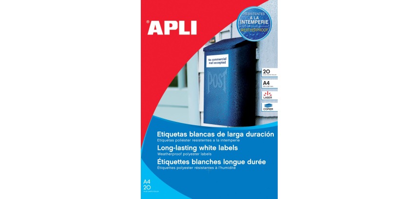 Apli moisture-resistant labels ft 210 x 297 mm (w x h), 20 pieces, 1 per sheet