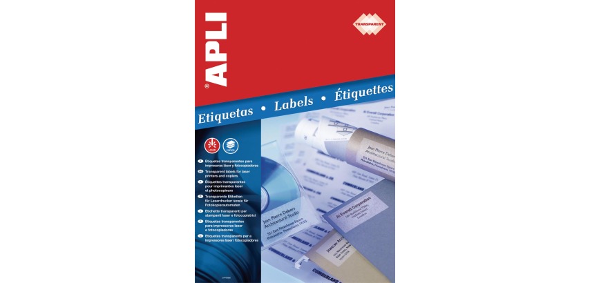 Apli Transparent Labels ft 48.5 x 25.4 mm (w x h), 880 pieces, 44 per sheet, box of 20 sheets
