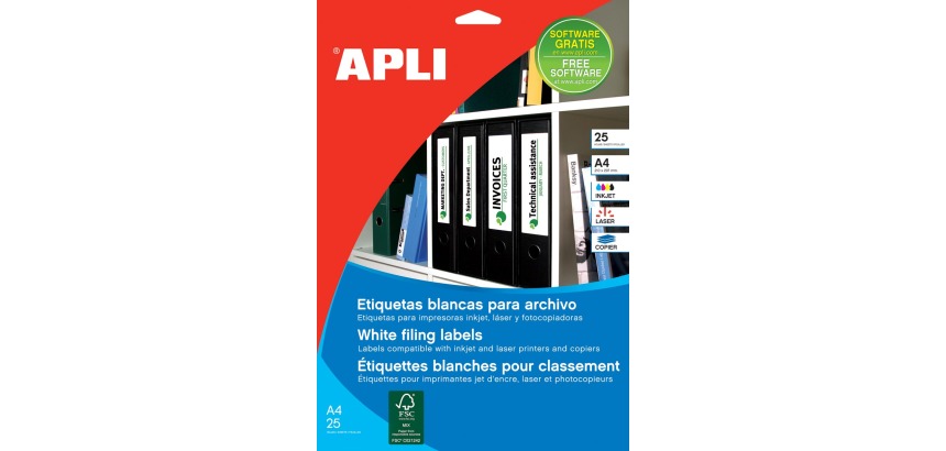Apli weiße Etiketten ft 190 x 61 mm (B x H), abgerundete Ecken, 100 Stück, 4 pro Blatt (1233)