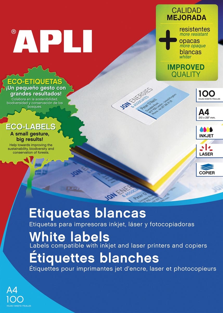Apli Witte Etiketten 105 X 37 Mm, 16 Per Blad (1274