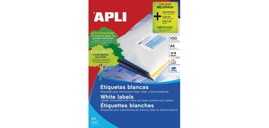 Apli white labels ft 105 x 70 mm (w x h), 800 pieces, 8 per sheet (1292)