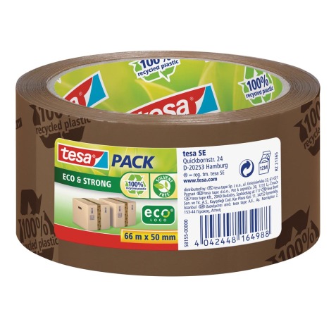 Tesapack eco & strong ecoLogo, ft 50 mm x 66 m, PVC, brun