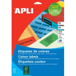 Apli Gekleurde etiketten ft 70 x 37 mm (b x h), groen, 480 stuks, 24 per blad (1594)