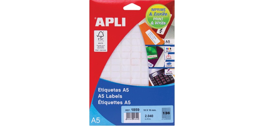 Apli white labels Print & Write ft 10 x 16 mm (w x h), 2,040 pieces, 136 per sheet (1859)