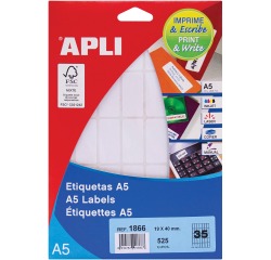 Apli witte etiketten Print & Write ft 19 x 40 mm (b x h), 525 stuks, 35 per blad (1866)