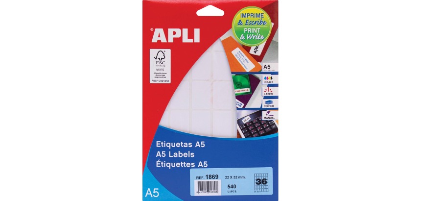 Apli witte etiketten Print & Write ft 22 x 32 mm (b x h), 540 stuks, 36 per blad (1869)