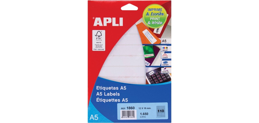 Apli witte etiketten Print & Write ft 12 x 18 mm (b x h), 1.650 stuks, 110 per blad (1860)