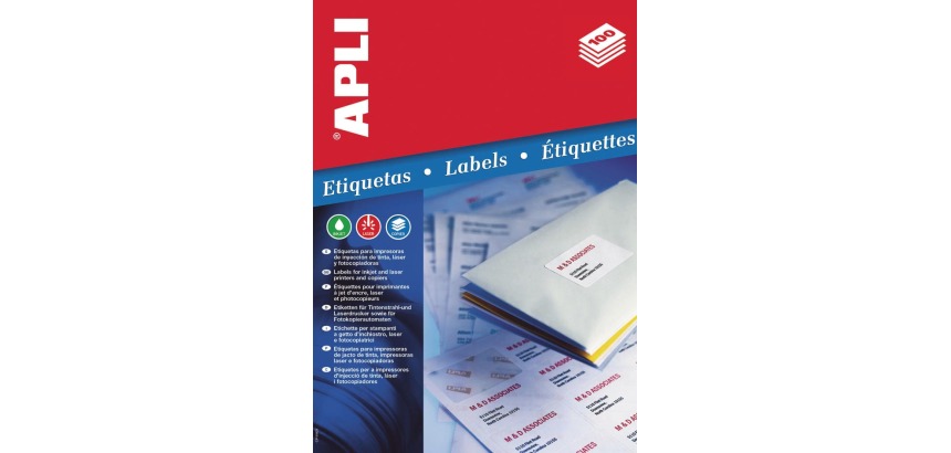 Apli white labels ft 63.5 x 38.1 mm (w x h), rounded corners, 525 pieces, 21 per sheet (1992)