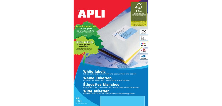 Apli weiße Etiketten ft 99,1 x 67,7 mm (B x H), 800 Stück, 8 pro Blatt (2420)