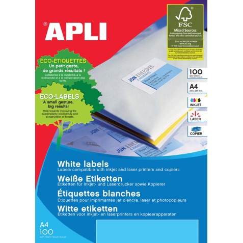 Apli étiquettes blanches ft 99,1 x 139 mm (l x h), 400 pièces, 4 par feuille (2422)