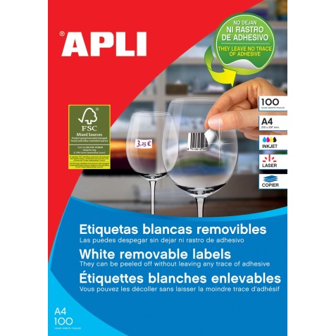 Apli étiquettes blanches repositionnables ft 48,5 x 25,4 mm (l x h), 4.400 pièces, 44 par feuille (3054)