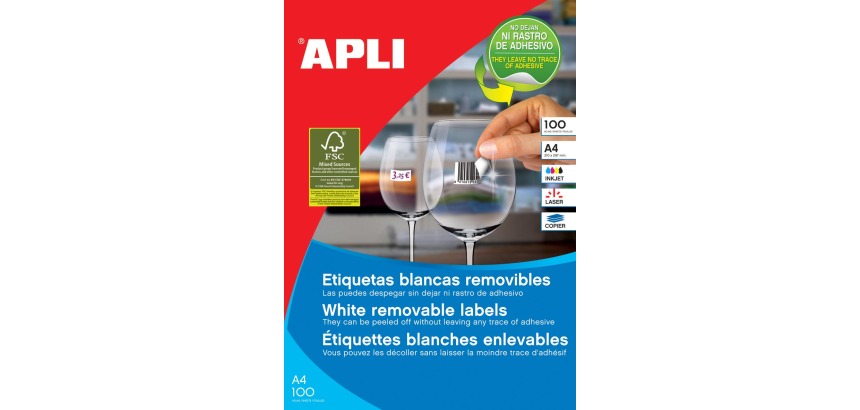 Apli afneembare witte etiketten ft 97 x 42,4 mm (b x h), 1.200 stuks, 12 per blad (3057)