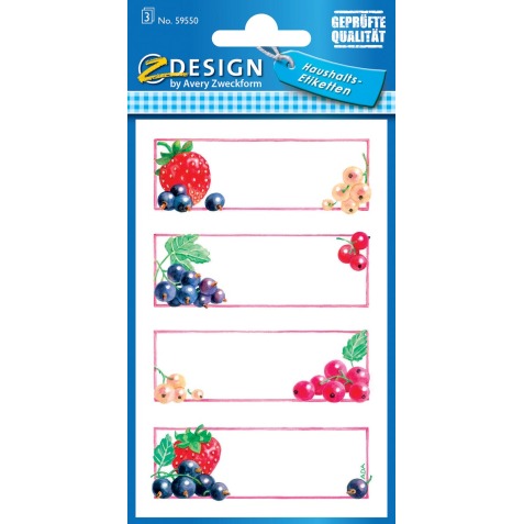 Avery étiquettes ménagères, blister de 3 feuilles, 12 étiquettes