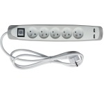 Perel power strip with 5 sockets, 2 USB ports and switch, 1.5 m, white/gray, for NL